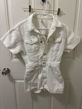 Zara White Short-Sleeve Denim Romper